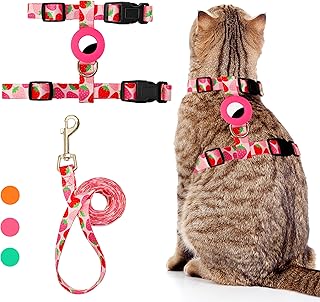 Katzengeschirr und Leine - Ausbruchsicher für Spaziergänge, Reisen, Outdoor - Niedliches Set Mit Airtag-Halterung - Nylon, Verstellbar für Kleine und Große Katzen product image