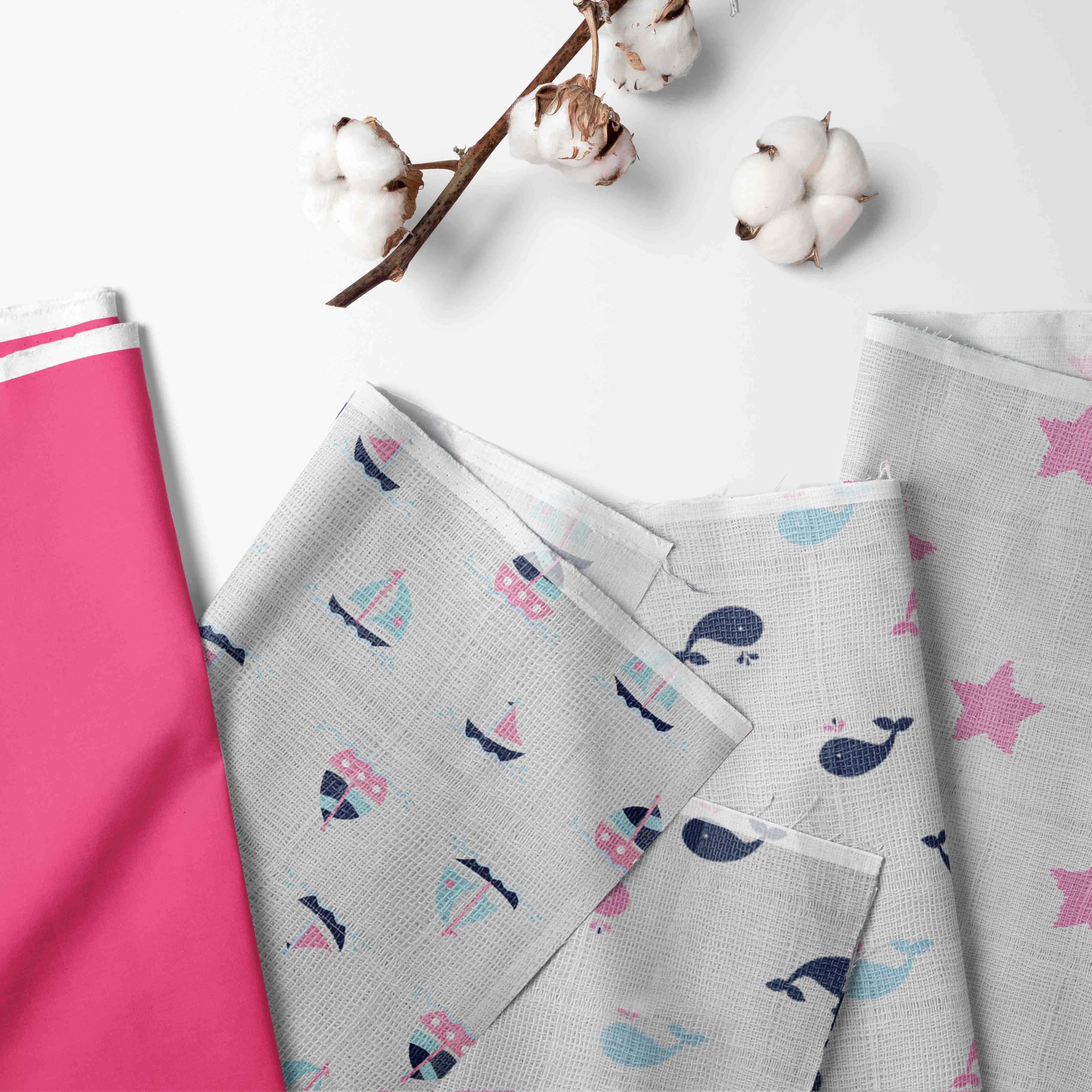 Bacati - 100 Percent Breathable Cotton Muslin 4 Piece Nursery Baby Crib Bedding Set for Girls US Standard Crib (Boats/Whales Pink/Blue/Red)