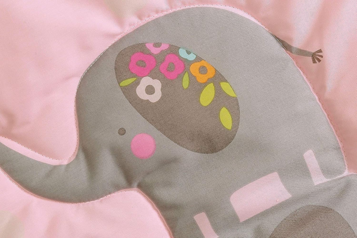 Brandream Baby Girl Crib Bedding Set Pink Elephant Safari Animal Nursery Bedding with Elephant Floral 3D Design, 3 Piece Comforter Set, Fitted Sheet,Crib Skirt