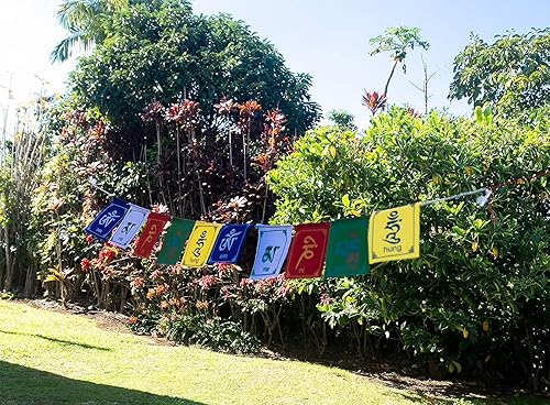 Miniatura 3 de Buda de la compasión banderas tibetanas de oración Om Mani Padme Hum Juego de 10 cinco colores tradicionales tibetanos que son amarillo, verde,
