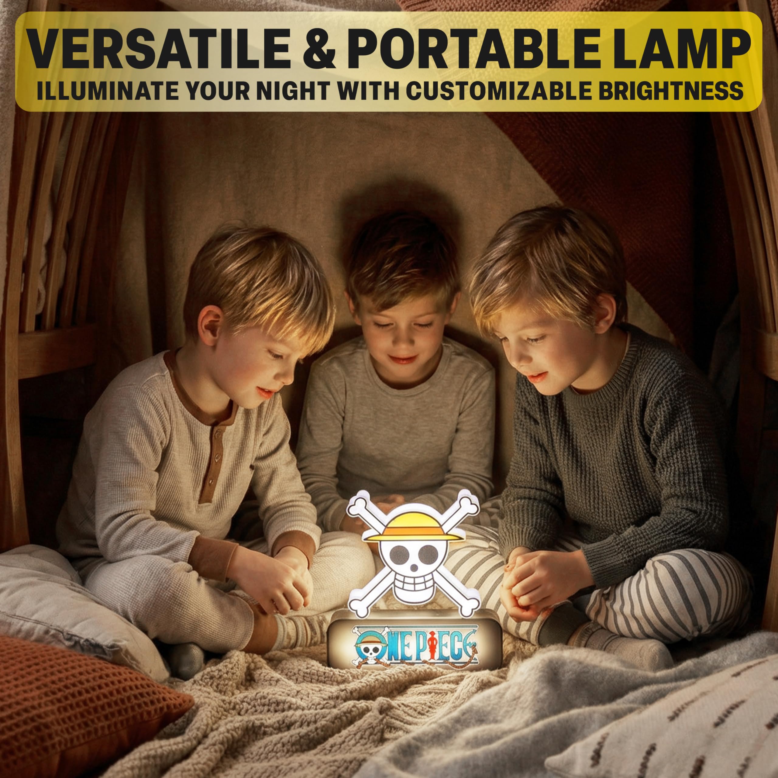 One Piece Skull Lámpara LED 3D, Luz Nocturna LED con 3 Niveles de Brillo, Alimentación USB-C o Pilas, Lámpara de Mesita de Noche, Decoración Habitación Manga, Regalos Anime (Multi 3D Calavera)