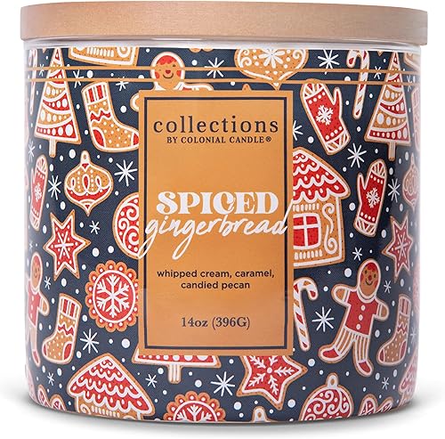 Colonial Candle Vela perfumada en tarro de pan de jengibre especiado, colección Holiday Deco, 3 mechas, marrón, 14 onzas, hasta 60 horas de