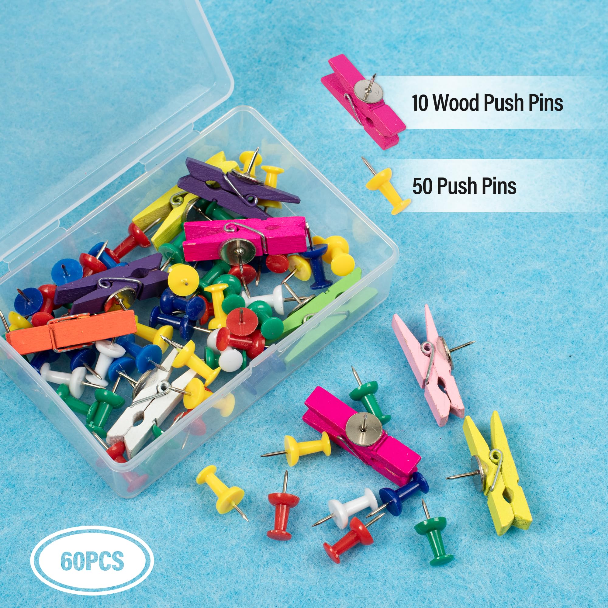 AKTOP Tablón de anuncios de corcho de 12 x 12 pulgadas, 1/2 pulgada de grosor, 6 unidades, tablero cuadrado pequeño para pared, tableros de corcho autoadhesivos con 60 clips de madera para escuela,