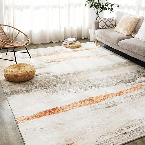 Carvapet 6x9 Area Rugs for Living Room Bedroom, Brown Modern Abstract Low Pile Carpet, Non Slip Rubber Backing, Foldable Machine Washable Thin Large 6 x 9 Rug
