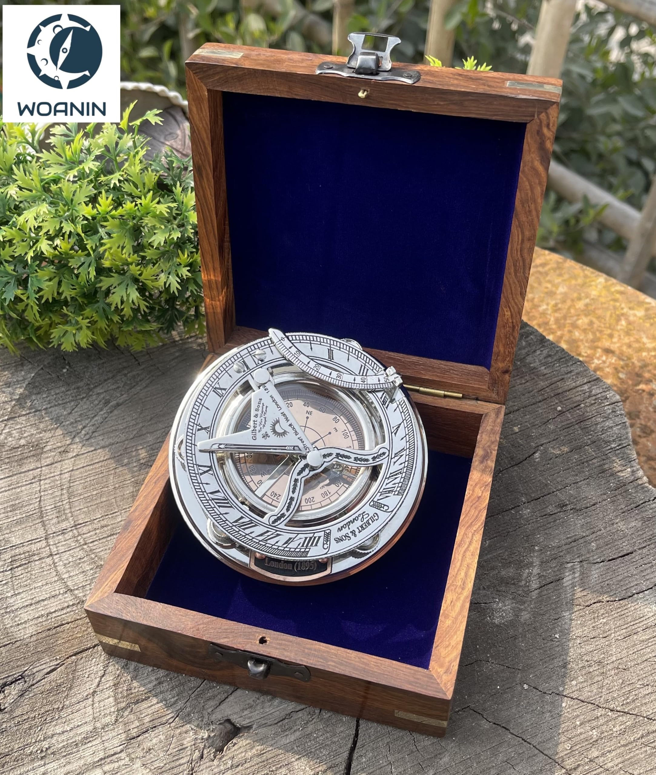 Bussola con meridiana in ottone, regalo personalizzato per uomo, bellissimo orologio con meridiana fatta a mano, orologio solare inciso per lui, decorazione antica (WOANIN)
