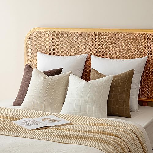 Miniatura 8 de Juego de 4 fundas de almohada de lino color gris pardo, fundas decorativas de 18 x 18 pulgadas, cojín bohemio suave y neutro, estilo campestre,