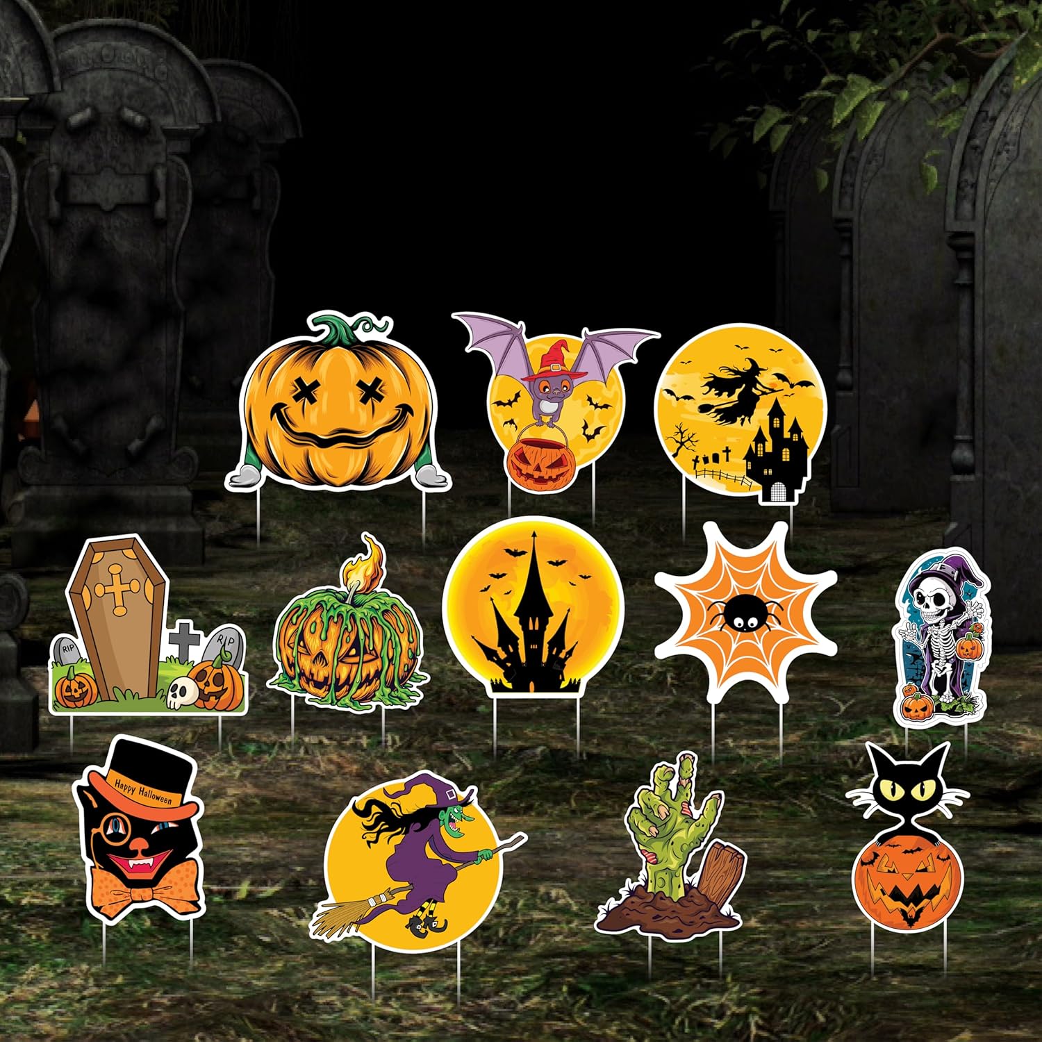 Vintage Halloween Decorations Yard Sign Cutouts, Pumpkin
