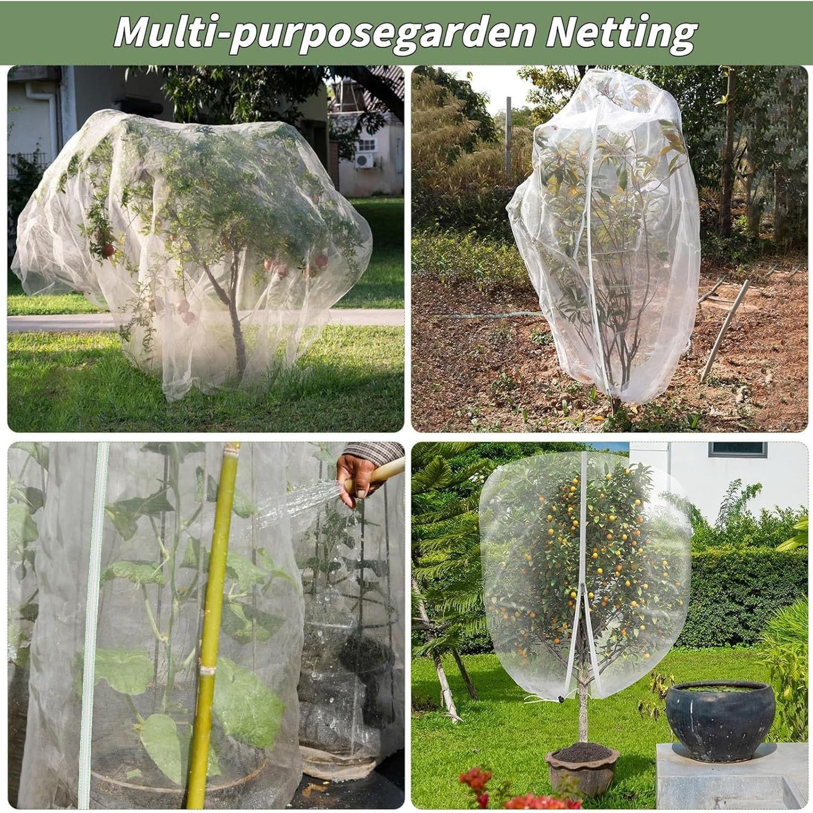 Filet à Oiseaux de Jardin Lot de 2 avec Fermeture éclair Filet de Protection Contre Les Insectes Robuste pour légumes et Fleurs, Petits Arbres(300x300cm)