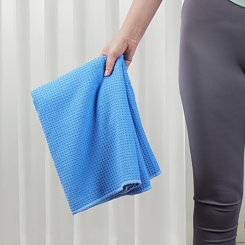 Miniatura 7 de Toalla de microfibra para yoga caliente, 24 x 72 pulgadas, con agarre de silicona antideslizante, correas elásticas de ajuste seguro (azul)