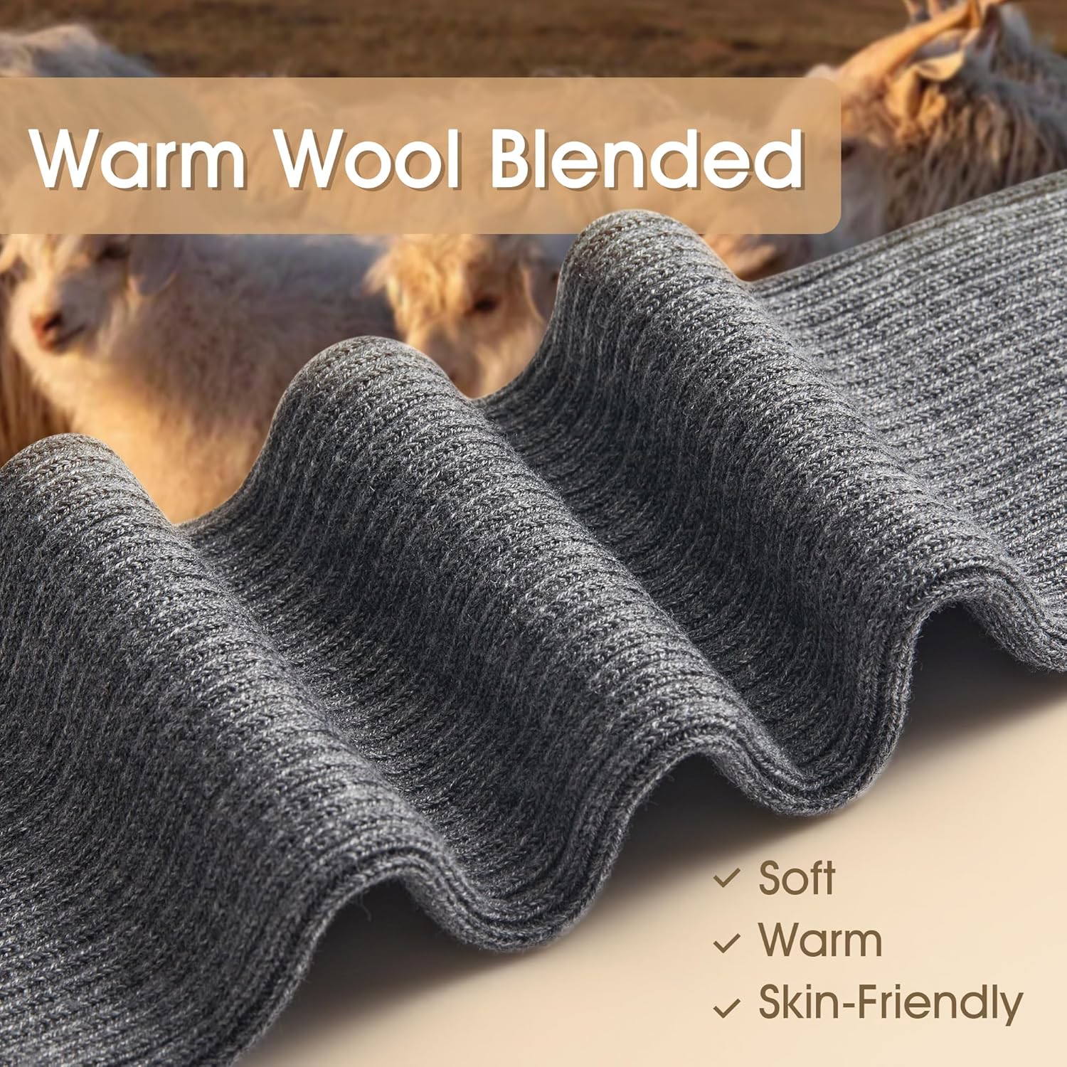 COOLJOB Wool Blend Arm Warmers for Women Knitted Warm Long Fingerless Gloves Winter Soft Stretchy Mittens with Thumb Hole - Image 3