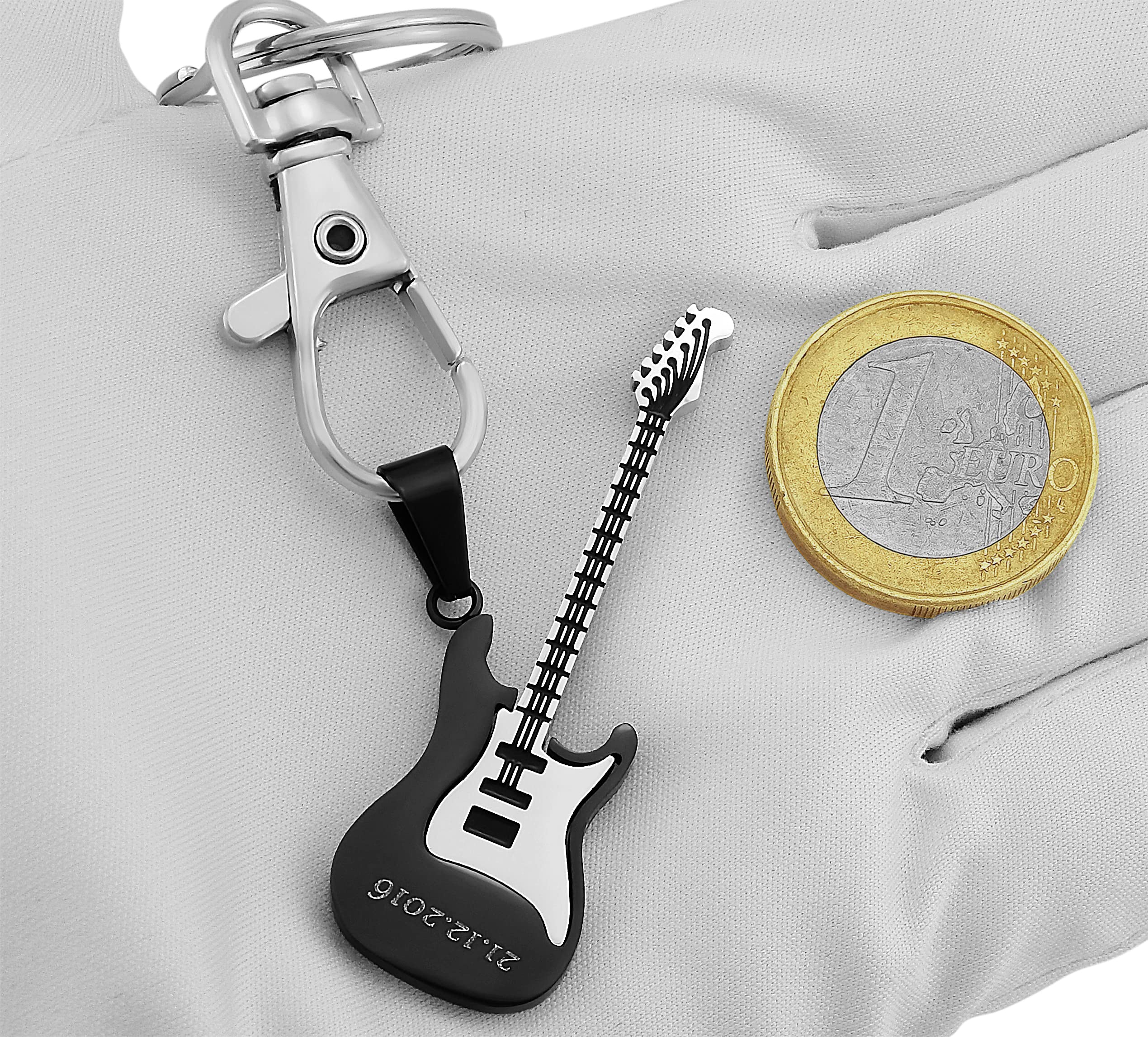 Schlüsselanhänger personalisiert E-Gitarre für Musiker | Schlüsselanhänger mit Gravur Edelstahl schwarz | Personalisierte Geschenke für Mama Papa | Schlüssel Anhänger Text Name Datum