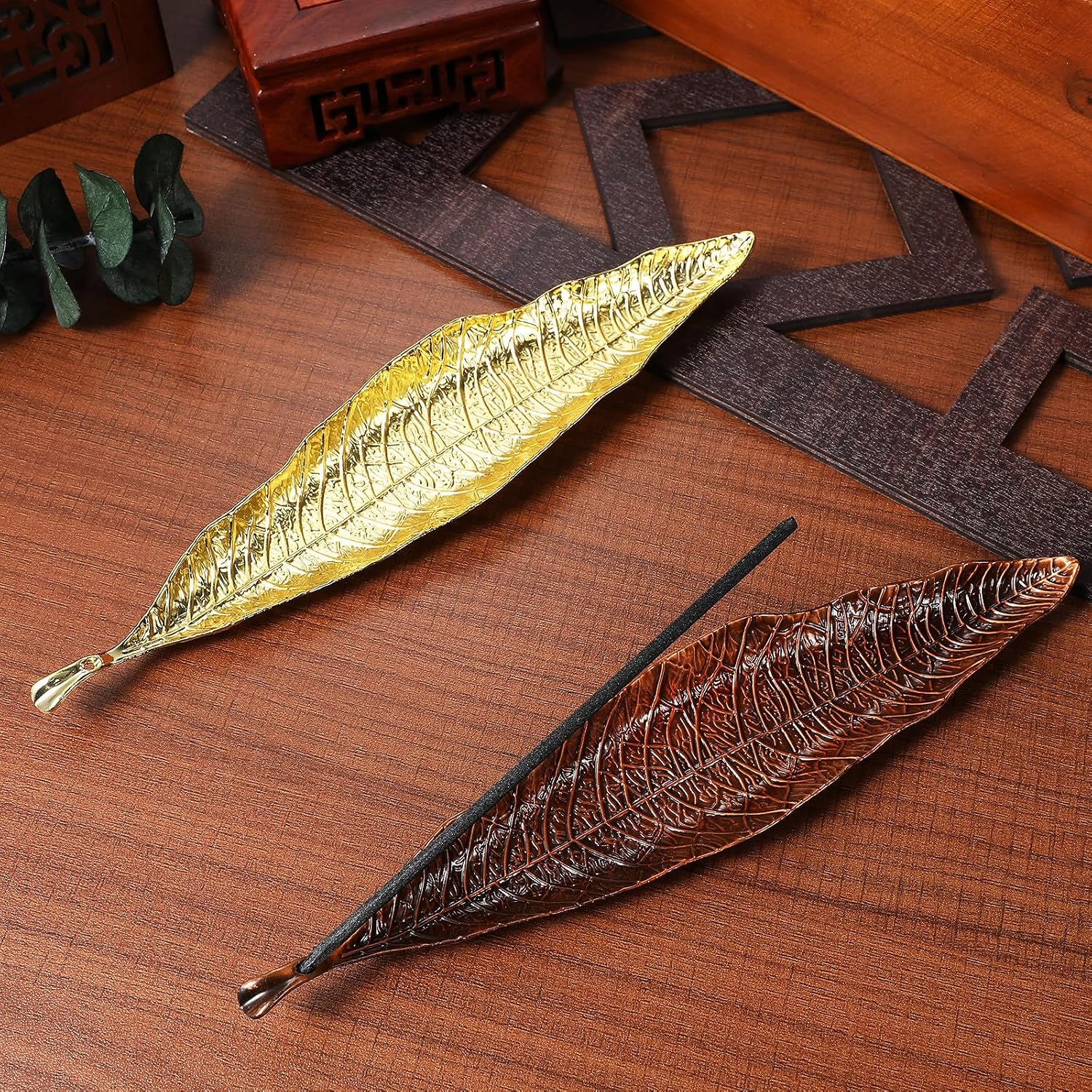 2pcs Leaf Shaped Incense Holder Metal Censer Burners Retro Desktop Decor Incense Stick Holders for Living Room Office Meditation