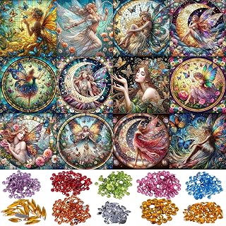 JensHant 12 Pack Angels Diamond Painting Kit for Adults Beginner Full Drill Diamond Painting with Multi Shaped Bright Diamond DIY Gem Painting Kit for Home Wall Decor(11.8x11.8in)