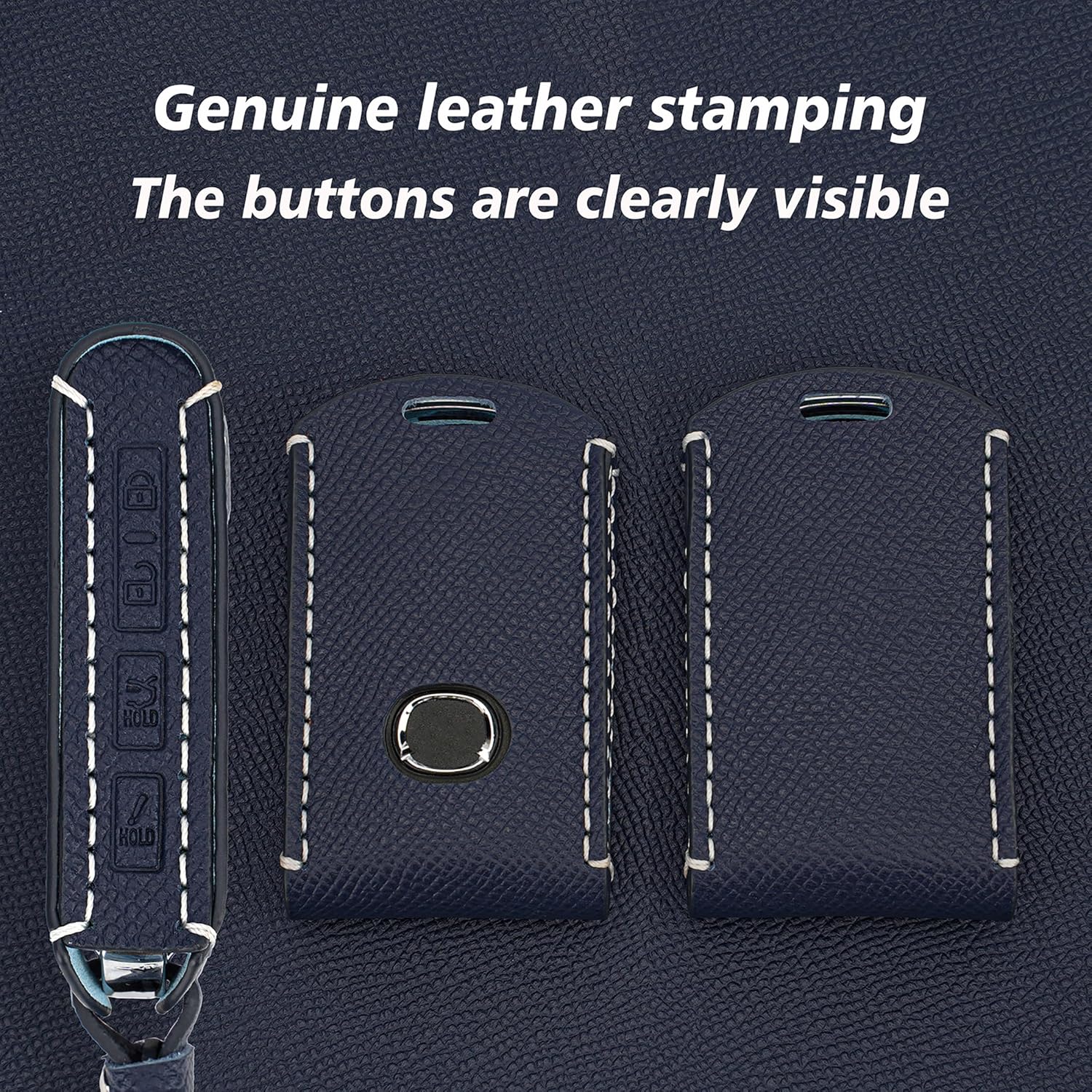 Genuine Leather Remote Key Case Cover Protector Comaptible with Mazda 3, Mazda 6, CX-5, CX-50, CX-3, CX-30, CX-9, CX-90, CX-70, 4-Button (Blue)