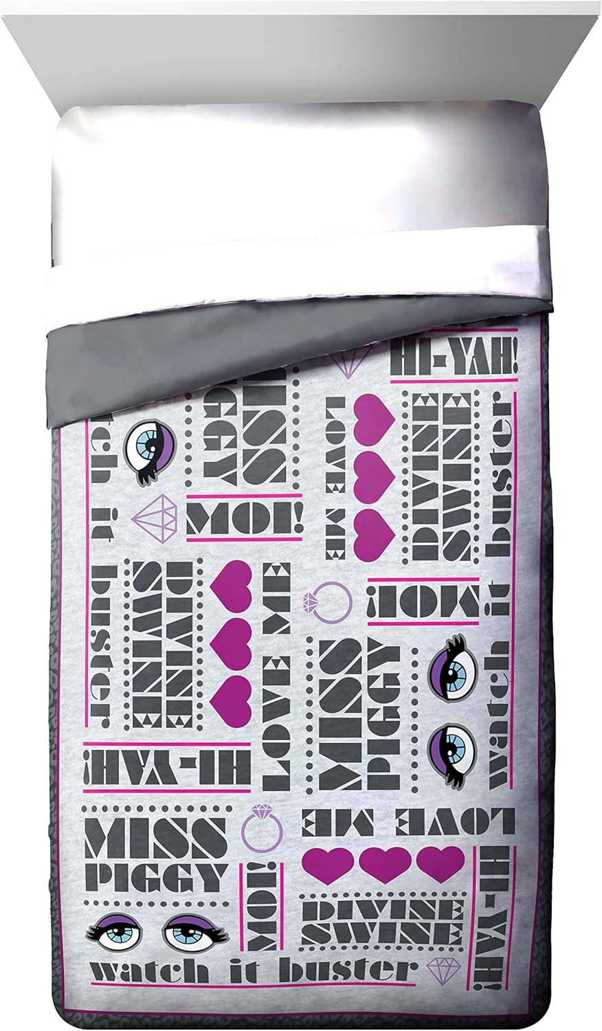 Disney Muppets Love Me Twin/Full Reversible Comforter, Gray/Pink