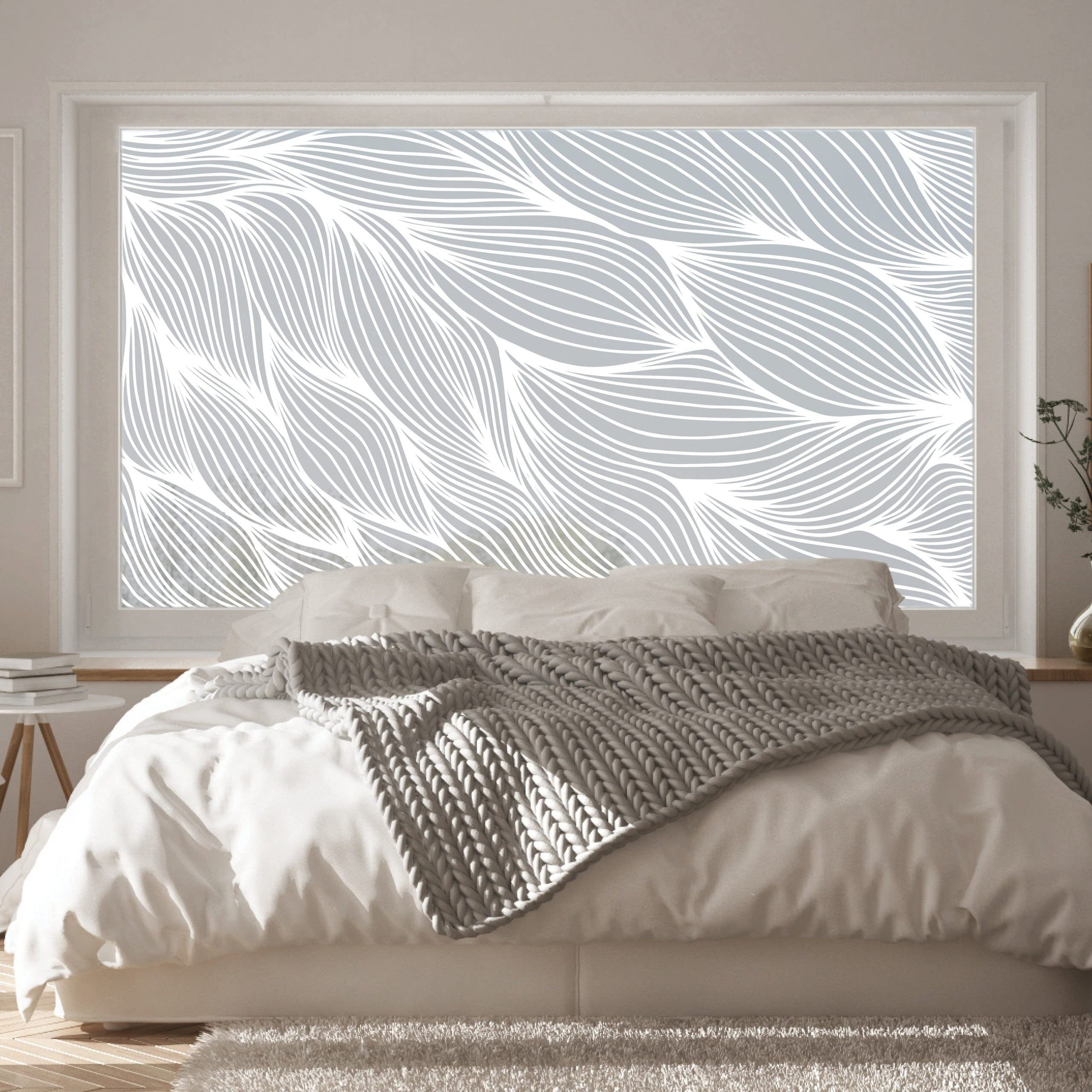 Sichtschutzfolie Fenster Küche Blätter Linien Fensterfolie Fensterdeko Milchglasfolie, 120 cm hoch, 90 cm breit