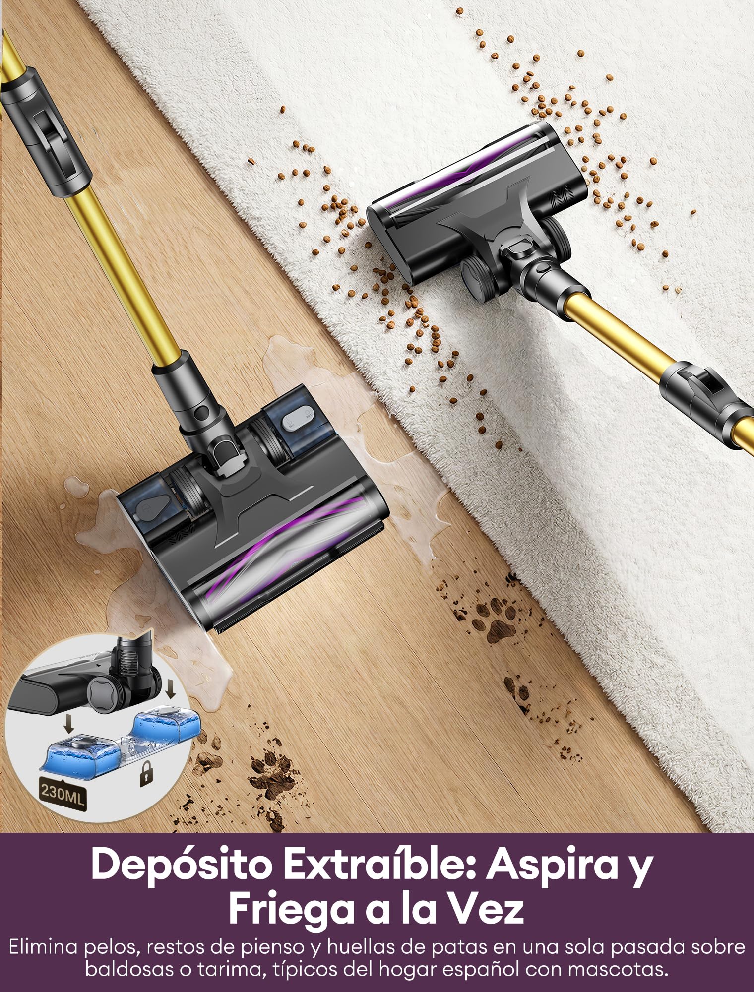 Ultenic Aspiradora sin Cable con Cepillo Antienredos y Luz Verde