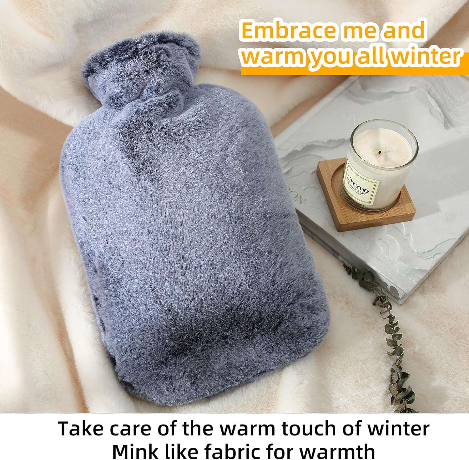 Samply Hot Water Bottle -2L Hot Water Bag with Furry Cover, Dark Blue : Everything Else