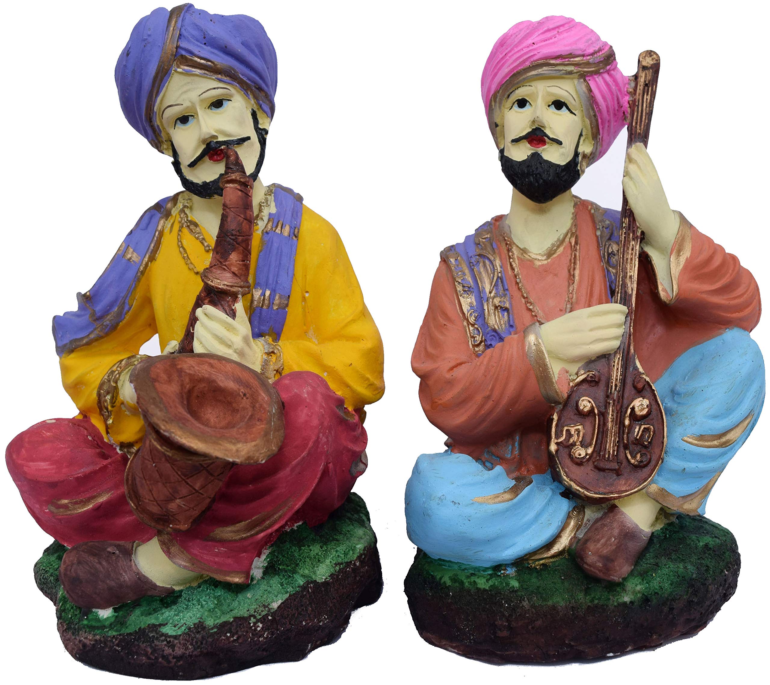 GW Creations Multicolored Standard Size Pair of 2 Traditional Beautiful Rajasthani Musical Couple handicrafts Showpiece Home Decorative (22 * 10 * 19 cm) (MULTI-08)