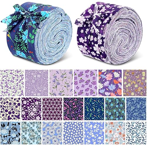 80 Pcs Cotton Fabric Roll up Fabric Strips Bundle 2.55 Inch Quilting Bundles Precut Roll for Quilting Patchwork Sewing for Thanksgiving Fall Christmas DIY Craft Blanket Purse Making (Floral Style)