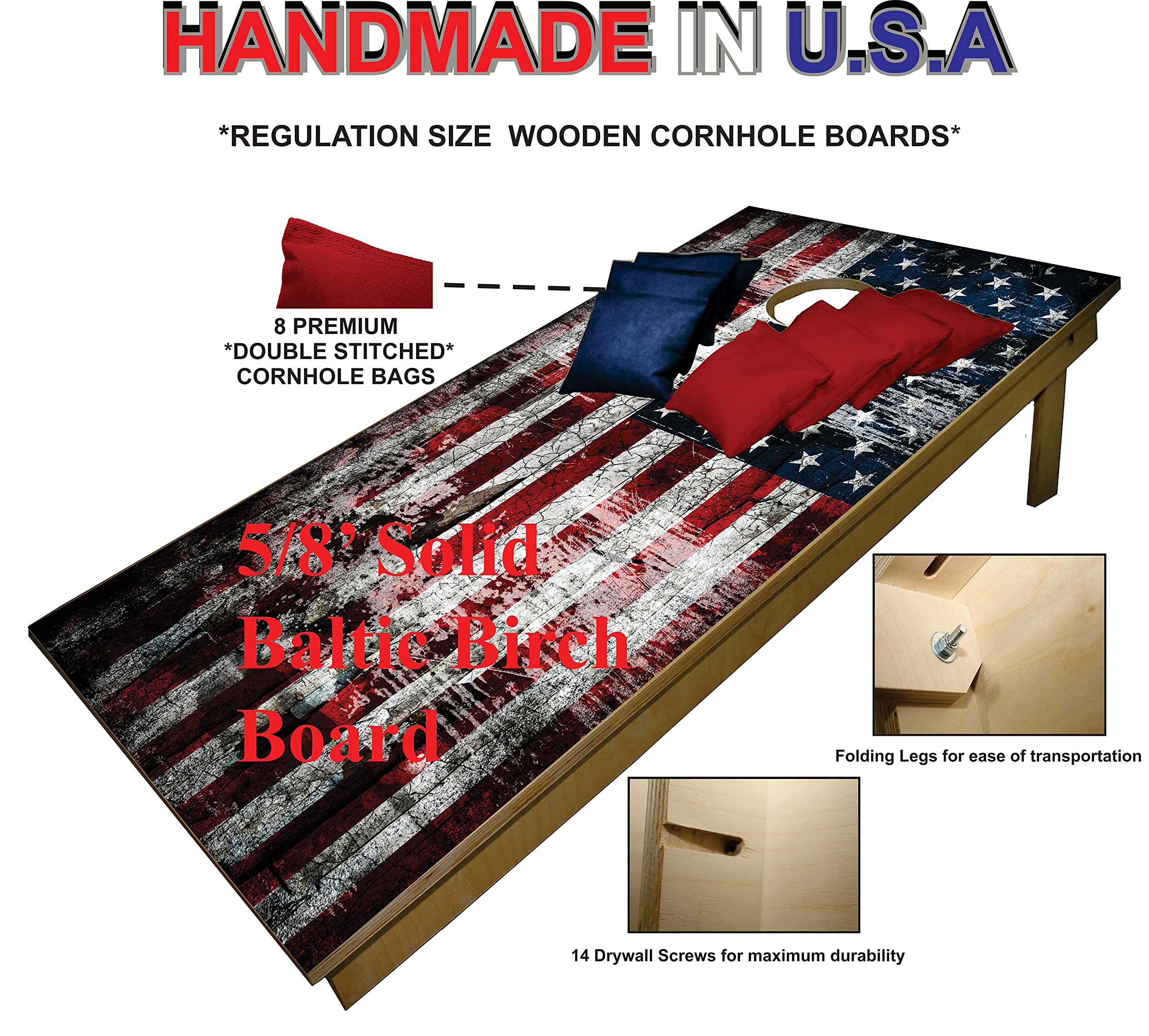 Premium Cornhole Set - American Polish Flag Tailgate Cornhole Boards w Set of 8 Cornhole Bags!812