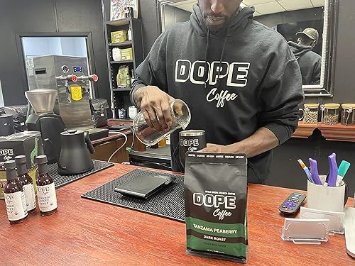 Miniatura 3 de Dope Coffee Grano entero Tanzania Peaberry tostado oscuro, Rainforest Alliance, 100% café arábica, 12 onzas