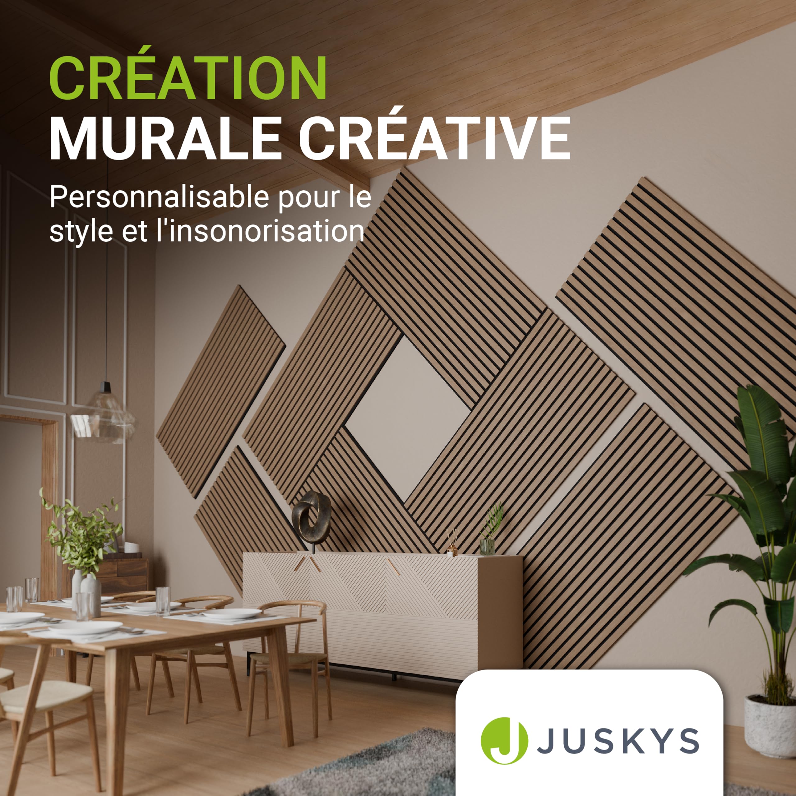 Juskys Panneaux muraux Acoustique, Lot de 4, 2,88 m², 120x60 cm, Réduit l'écho et le bruit - Chêne Naturel Foncé