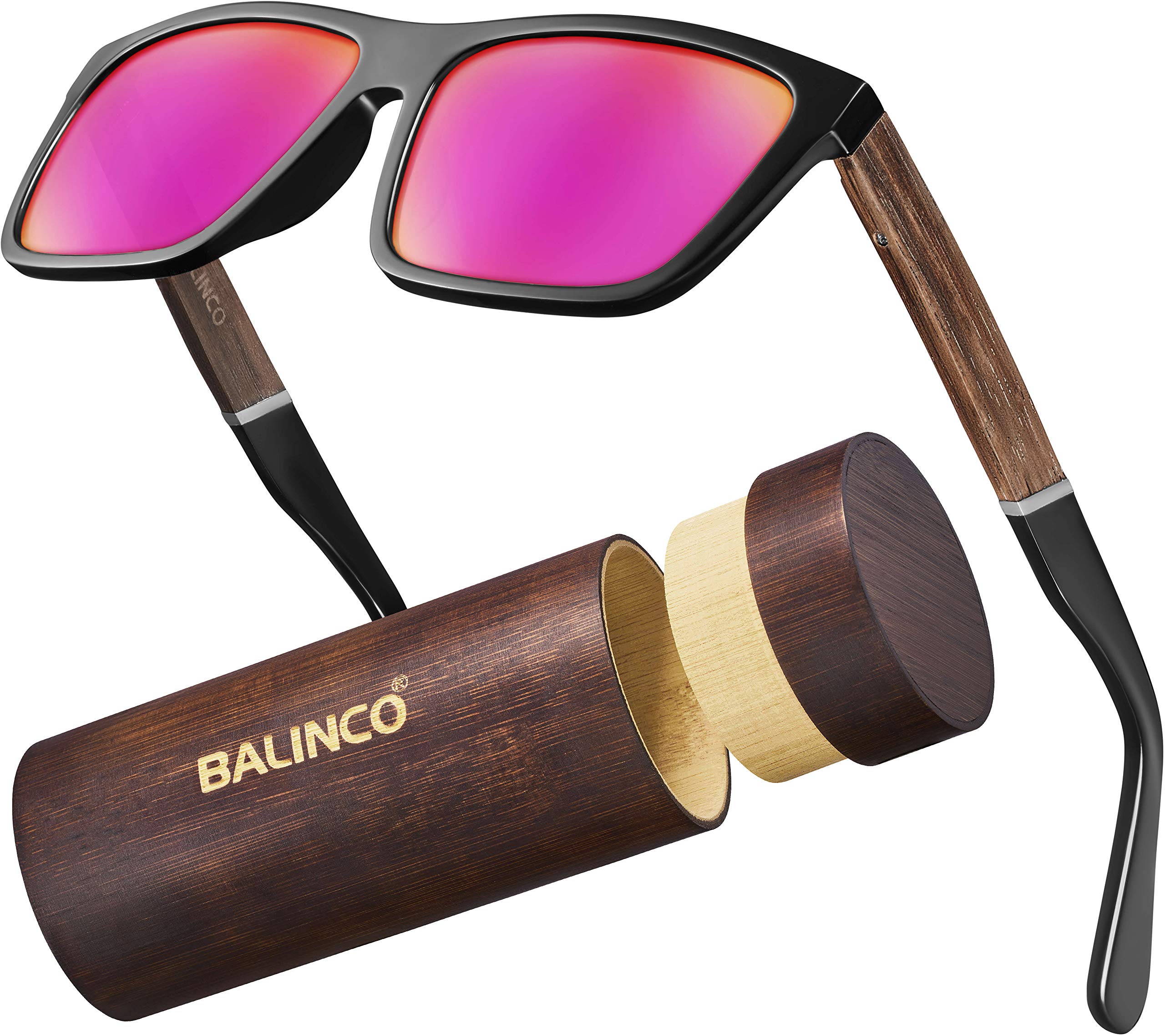 Balinco® Occhiali da sole polarizzati (fatti a mano) con lenti rettangolari e ganci in bambù – adatti per uomo e donna – proteggono dai raggi UV o dai riflessi – in pratico set