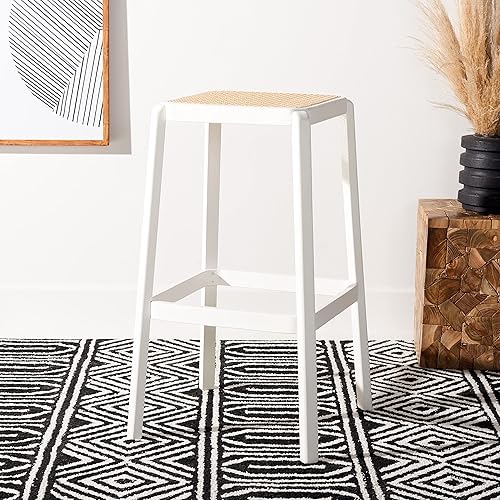 Miniatura 2 de SAFAVIEH Home Collection Silus Taburete de bar de caña sin espalda blanca y natural de 30 pulgadas blanco (White/Natural),Negro/Natural,Natural