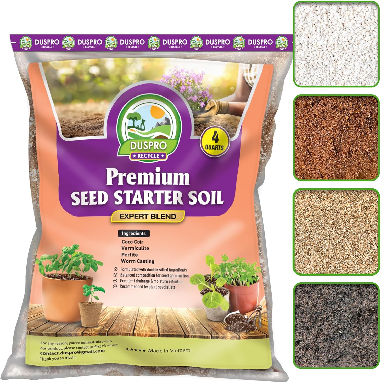 DUSPRO Recycle Tropical Potting Mix Pre-Mixed 5in1 with Pine Bark, Coco Coir, Perlite, Worm Casting & Pumice Ideal Aroid Mix Soil for Monstera, Pothos, Philodendron, Other Indoor HousePlants 8QRT