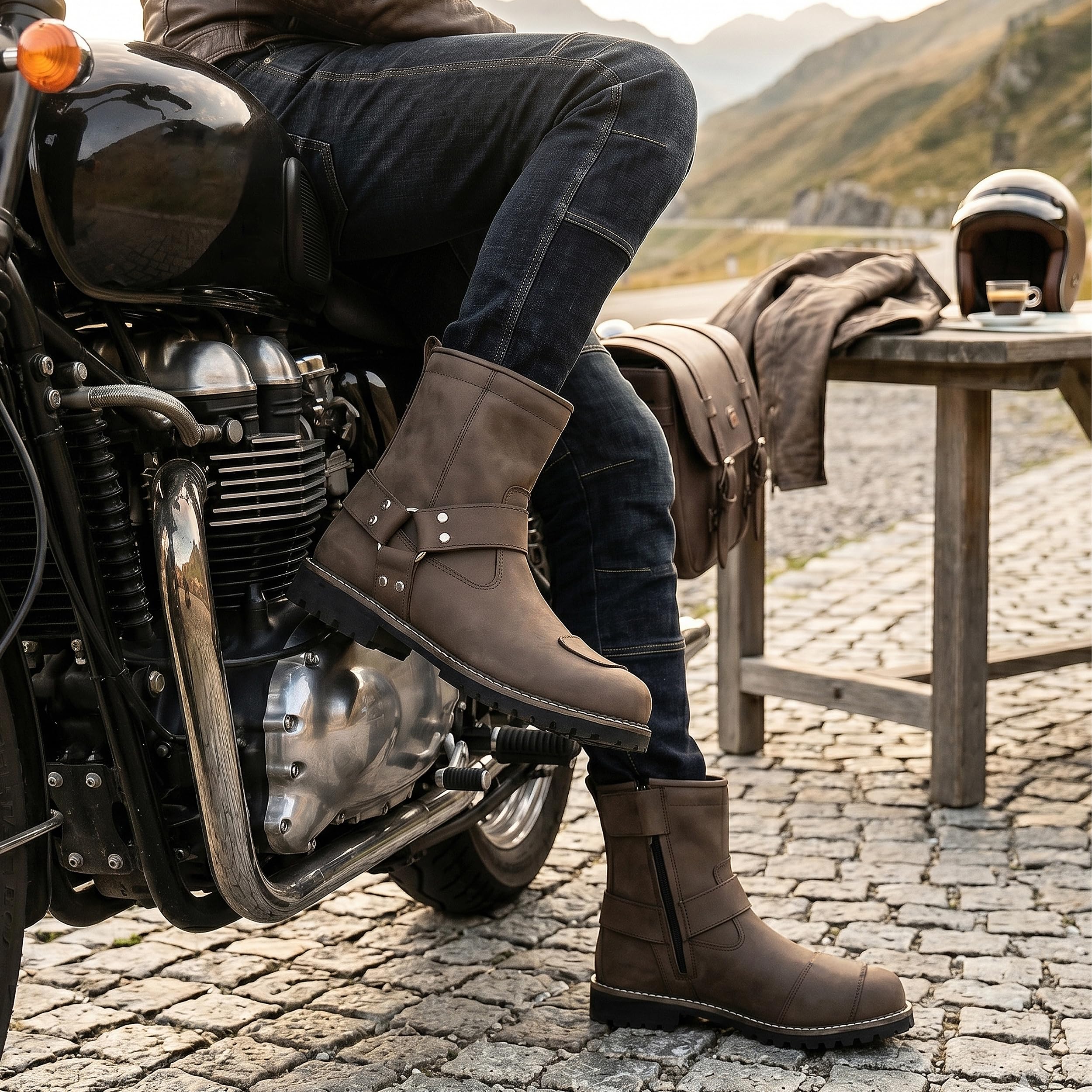 VPR Viper R40 Echtleder CE Motorrad Touren & Reitstiefel Herren - Kurze Knöchel Motorradstiefel Wasserdicht Membran Atmungsaktiv CE EN13634:2020 Schutzschuhe