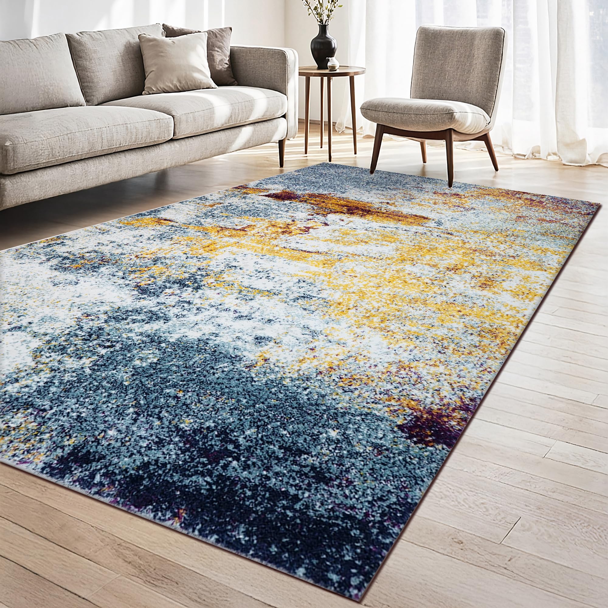 homeart Marlow Modern Abstract Area Rug Super Soft Sustainable Neutral Woven Carpet with Bold Patterned Design Durable Indoor Rug for Living Room Bedroom Entrance Kid Pet Friendly Mix 80x150 โ image 1