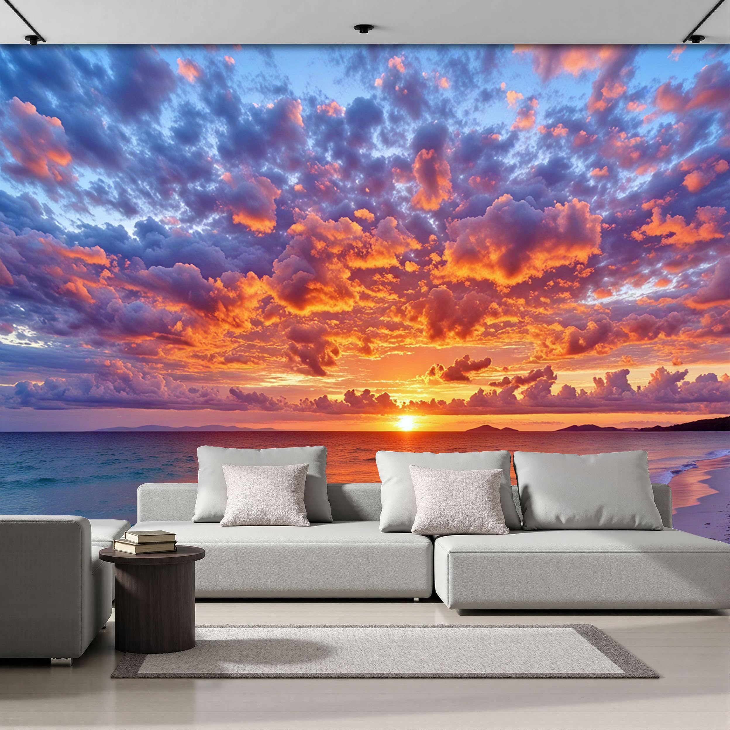 Wallpaper pour chambre et décoration murale haut de gamme effet coucher de soleil