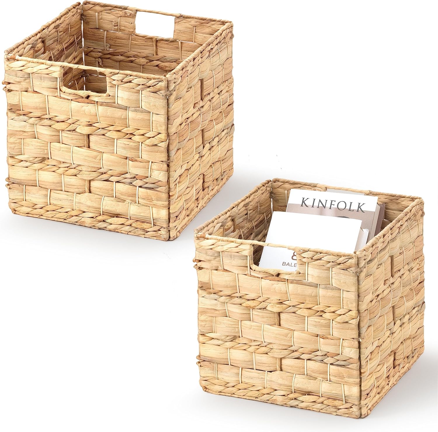 GaiaMade Water Hyacinth Storage Basket Set Of 2, Natural