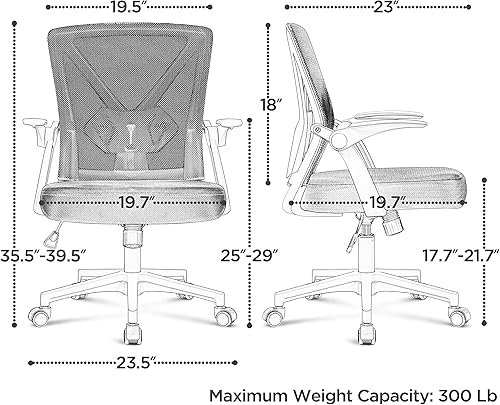 Miniatura 10 de Topeakmart Silla de escritorio de malla para computadora con ruedas, ergonómica, altura ajustable, brazos abatibles giratorios y soporte lumbar,