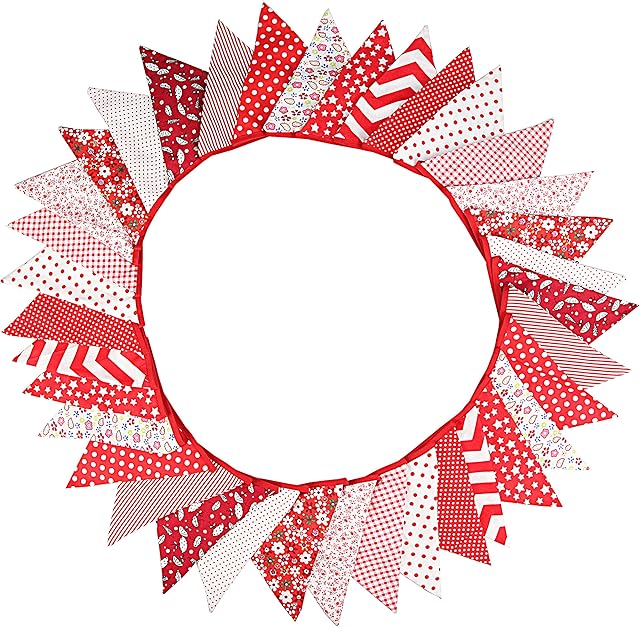 G2PLUS 36PCS Large Fabric Bunting Banner, 10M Double Sided Cotton Triangle Flag Garland-17x19CM Two Layer Floral Pennants for Wedding Birthday Parties