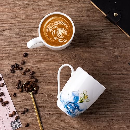 Miniatura 3 de GBHOME Juego de 6 tazas de café de 12 onzas, tazas de café de cerámica con flores adhesivas para hombre, mujer, mamá, papá, juego de tazas de café