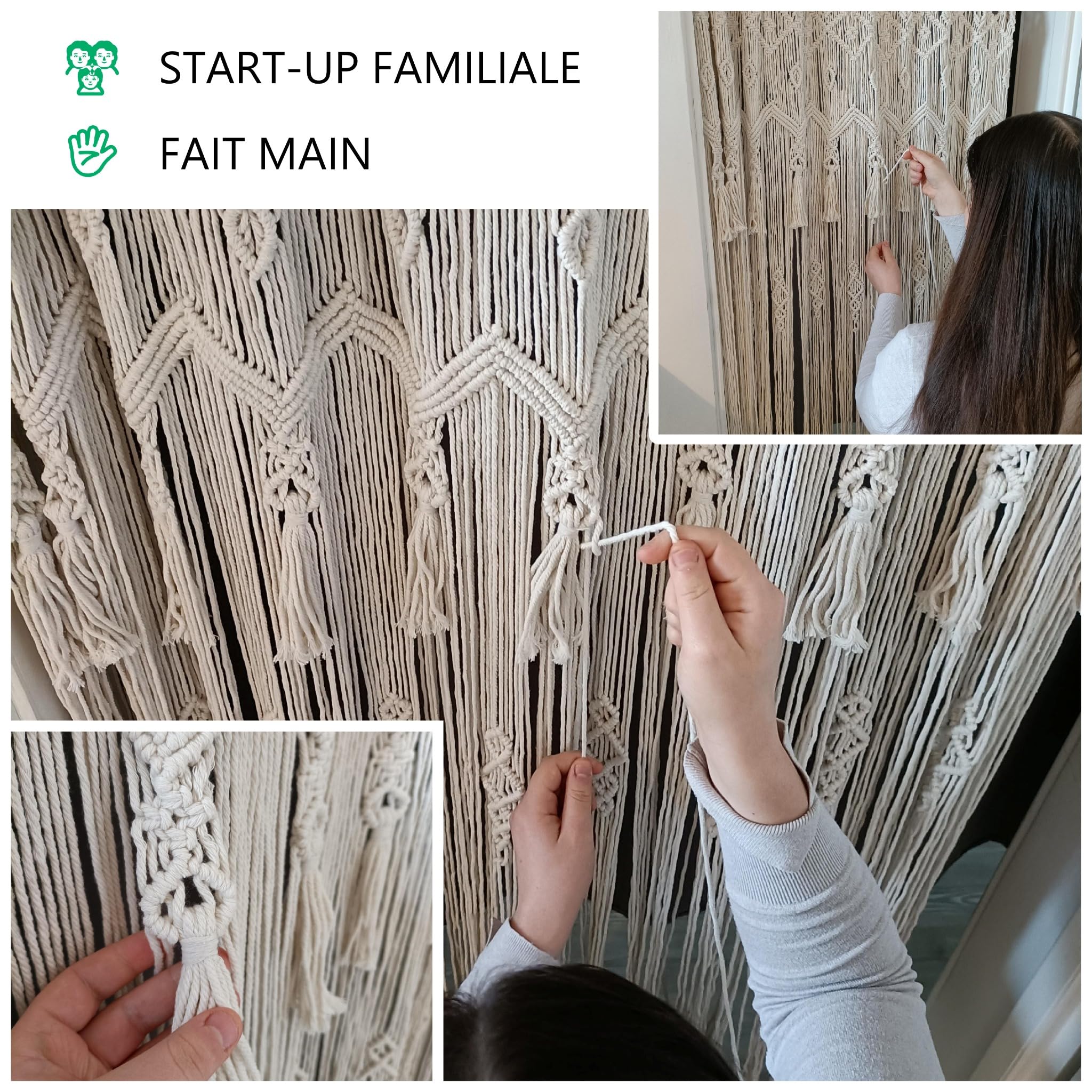 Cozyor Rideau de Porte en macramé - Style bohème - 132 x 200 cm - Séparateur de pièce - Tenture Murale et décoration - Beige - pour Arches de Mariage, Salon, Balcon - Fabriqué à la Main