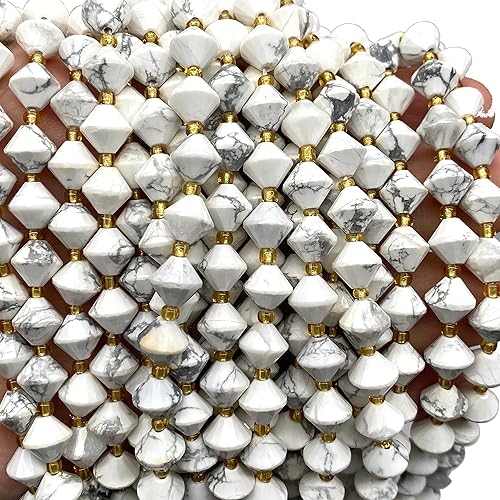Miniatura 4 de ABCGEMS - Cuentas de howlita blanca más blanca de California (una revolucionaria técnica de corte de biccono, más ángulos para reflejar la luz),