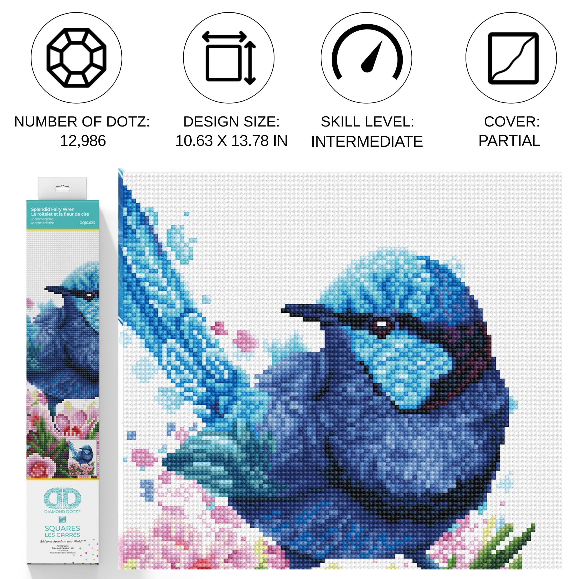 DIAMOND DOTZ 2592518 Original 5D Diamond Painting Squares Set, Feenzaunkönig, DIY Diamant-Malerei-Kit mit quadratischen Glitzersteinen für Erwachsene und Kinder ab 12 Jahren, Intermediate
