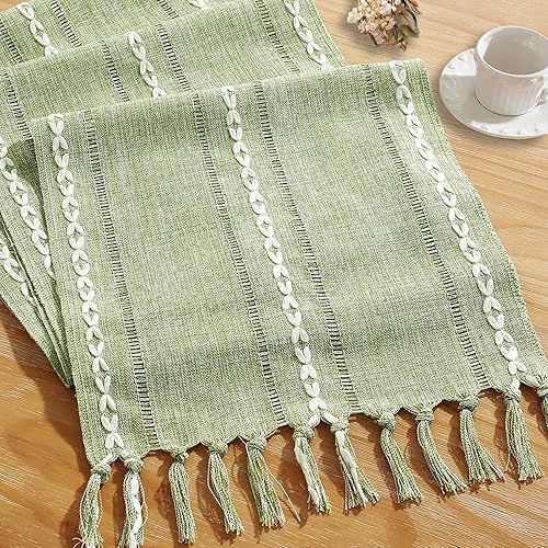 Camino de mesa rústico bohemio, camino de mesa de lino, caminos de mesa de granja de 48 pulgadas de largo para decoración de mesa de comedor, 13 x