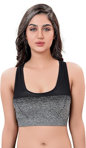 PLUMBURY Women's Polyamide Spandex Racerback Full Coverage Everyday Lightly Padded Sports Bra, Size L-XL