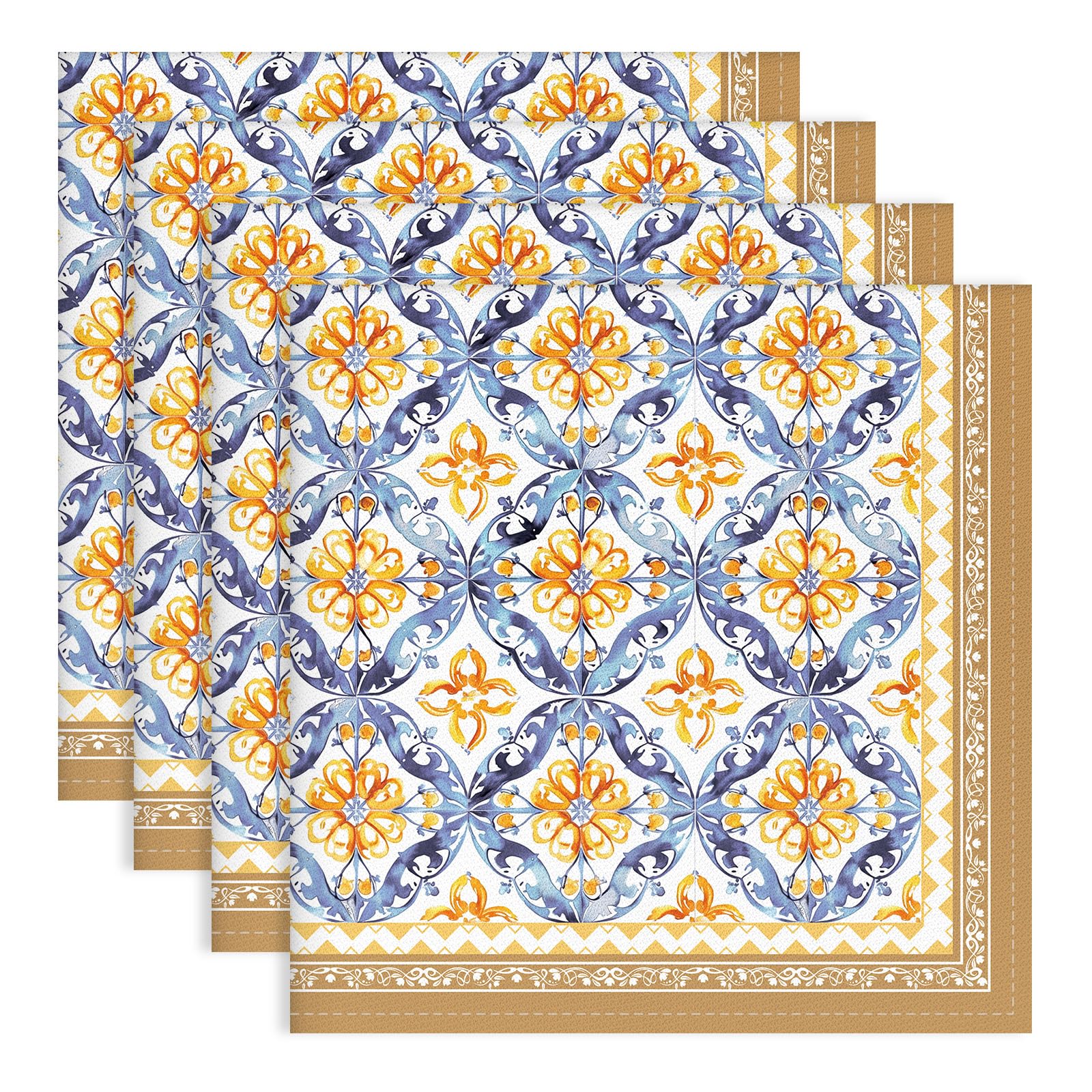 Set 4 Tovaglioli Di Stoffa Boho Fiori 45x45cm - Tovaglioli Riutilizzabili In Cotone Per Tavola - Foto 4