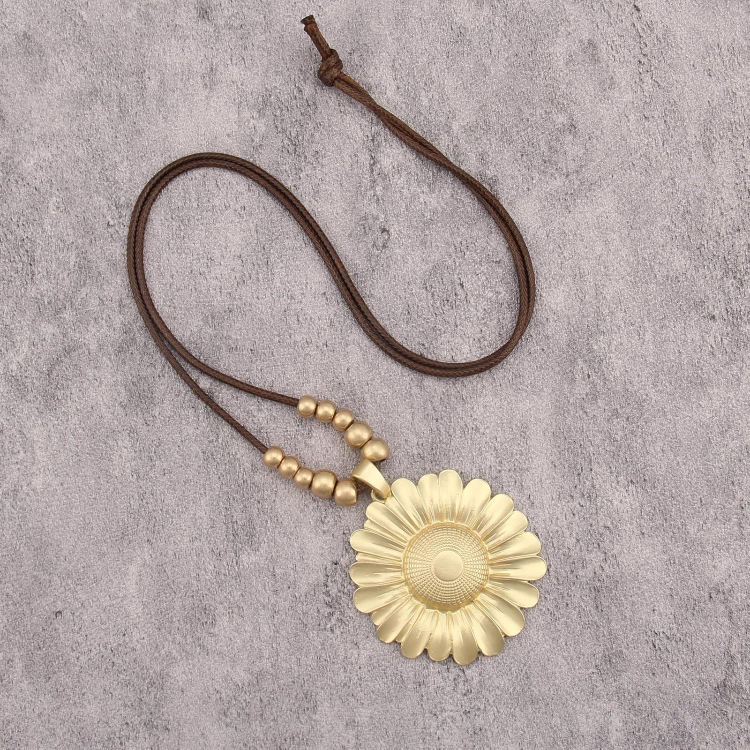 GelConnie Leather Necklaces Turquoise Long Boho Necklaces for Women Brown Chunky Circle Pendant Chocker Necklace Gold Sweater Necklace - Image 4