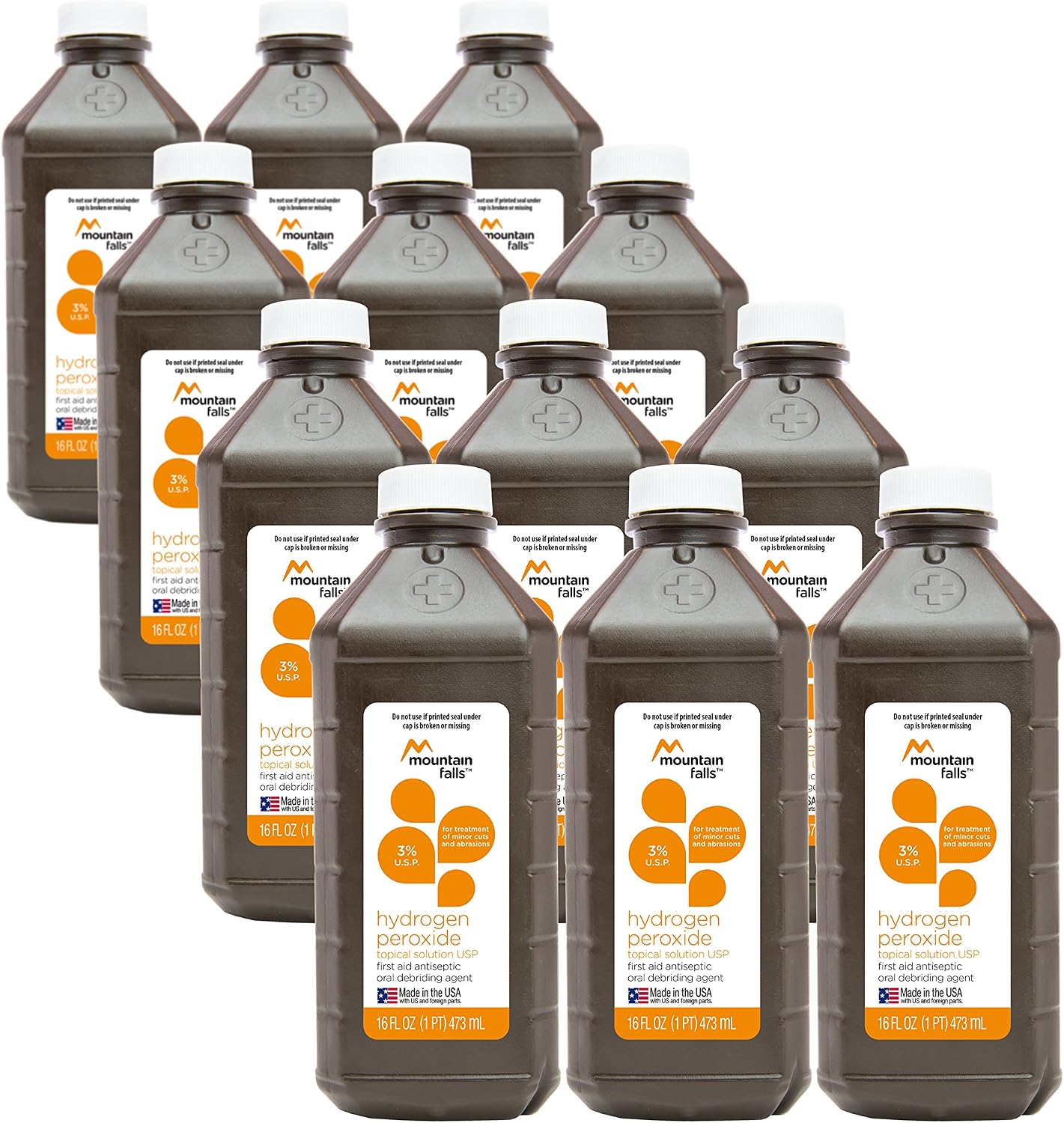 Mountain Falls 3% Hydrogen Peroxide Topical Solution First Aid Antiseptic for Treatment of Minor Cuts and Abrasions, 16 Fluid Ounce (Pack of 12)