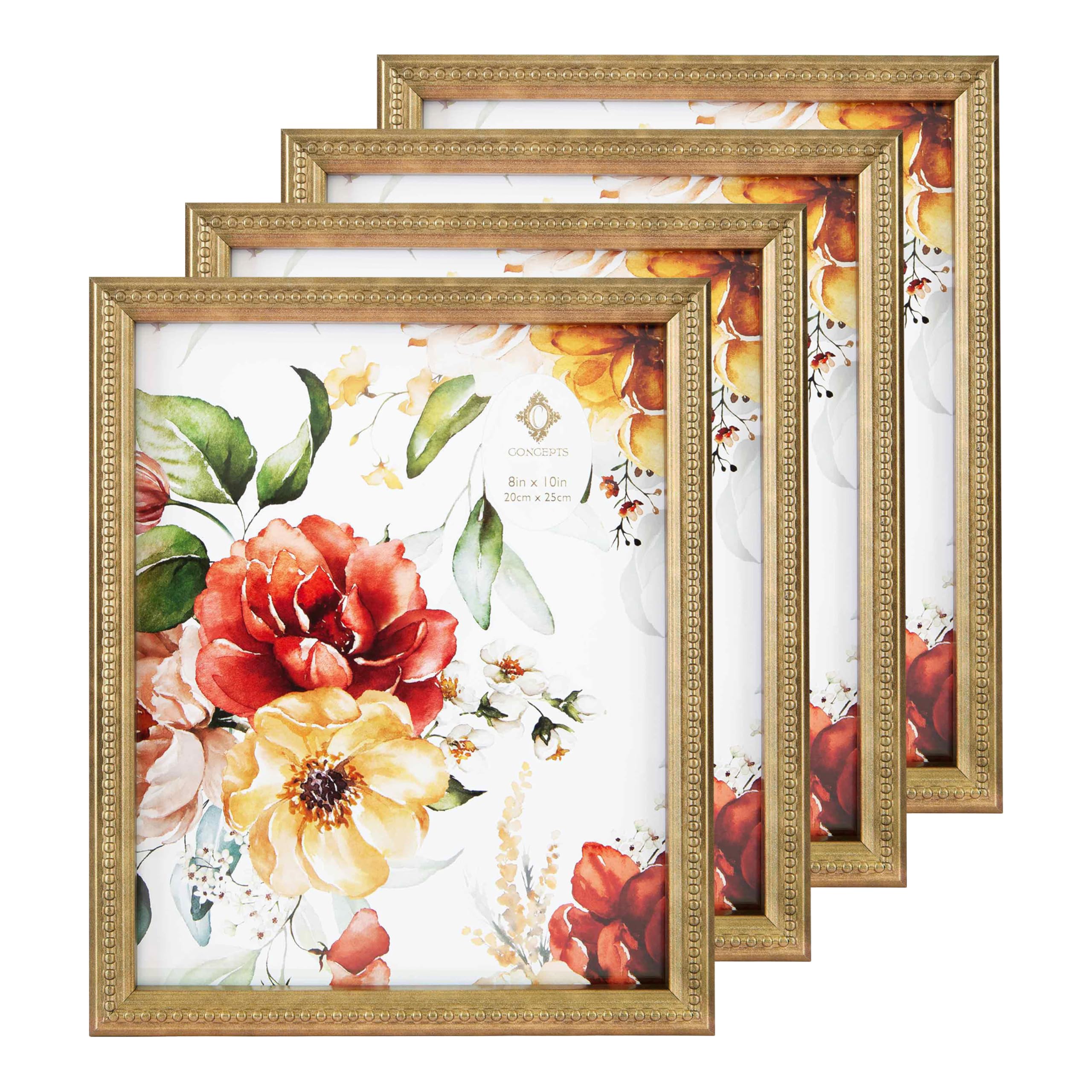 Photo 1 of *** missing 2 *** Concepts 8x10 Set Of 4 Gold Ornate Beaded Resin Picture Frames With HD Clear Glass, Extra Durable Photo Frames - Display Wallhung/Tabletop Vertically Or Horizontaly