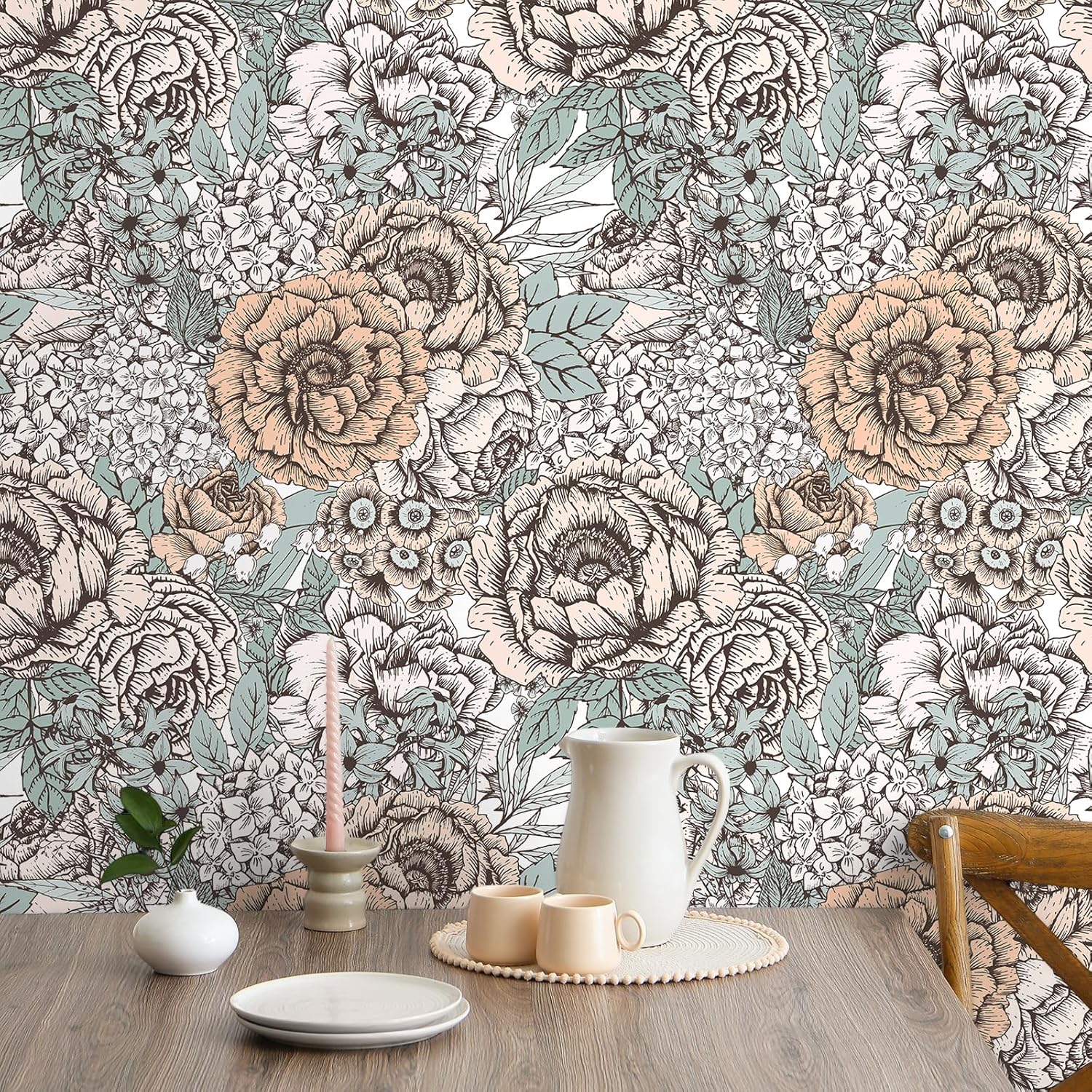 VEELIKE Antique Peonies Peel and Stick Wallpaper Vintage Floral Wallpaper for Bedroom Bathroom 17.7''x118'' Removable Renter Friendly Floral Wall Mural Self Adhesive Contact Paper for Cabinets Walls