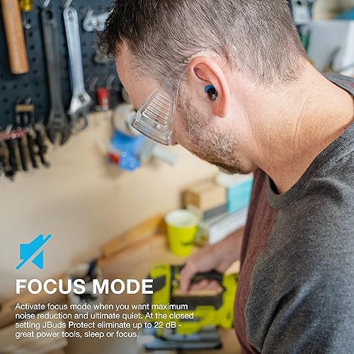 Miniatura 4 de JLab JBuds Protect Tapones reutilizables para los oídos, cómoda protección auditiva intrauditiva con dos niveles de reducción de ruido, funda de