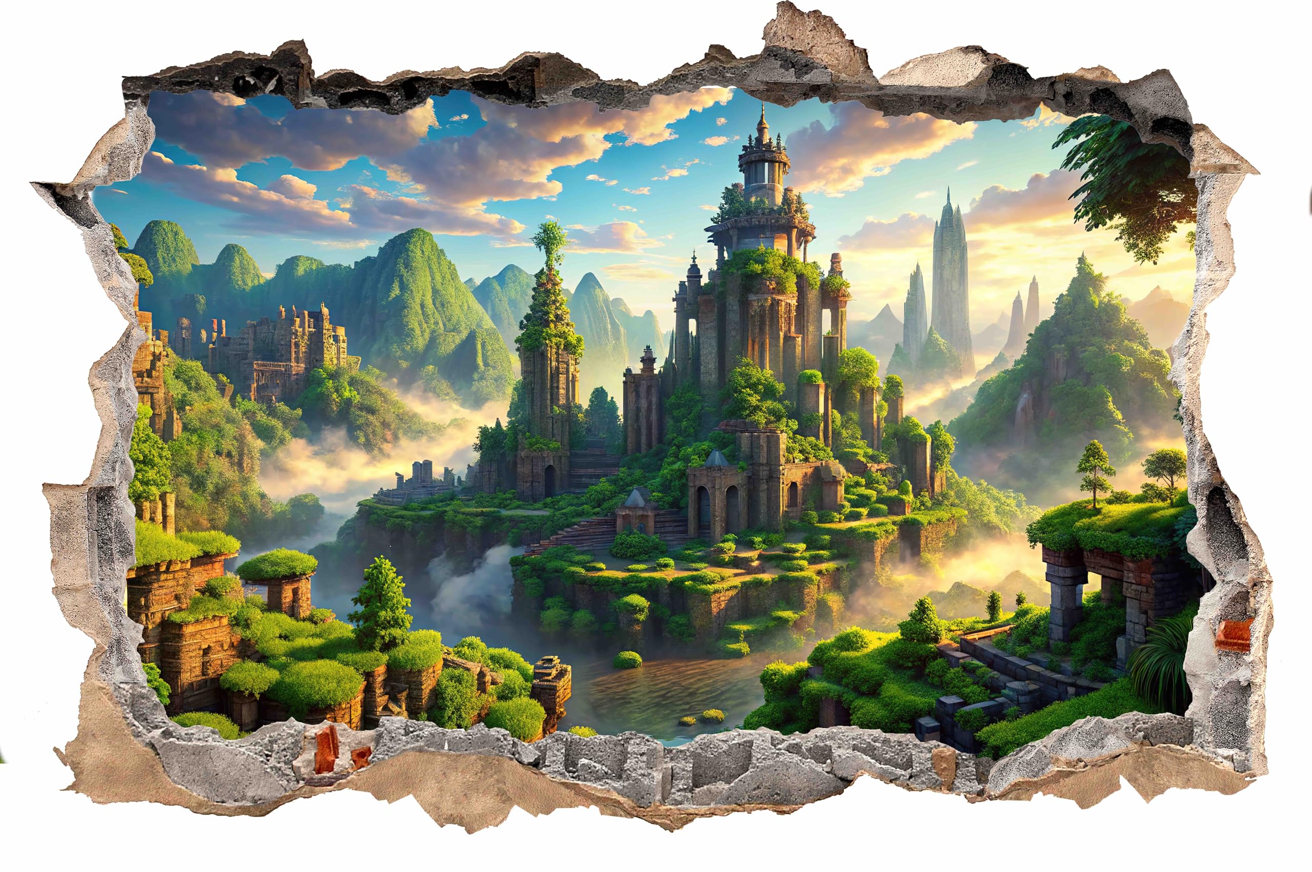 3D Broken Wall Decal – Pixel Block Gamer Wall Sticker – Removable Peel and Stick Vinyl Wall Decor for Gaming Room, Bedroom, Playroom (Epic Valley Pixel Style, Vinyl, 16" x 24" (40 x 60 cm))