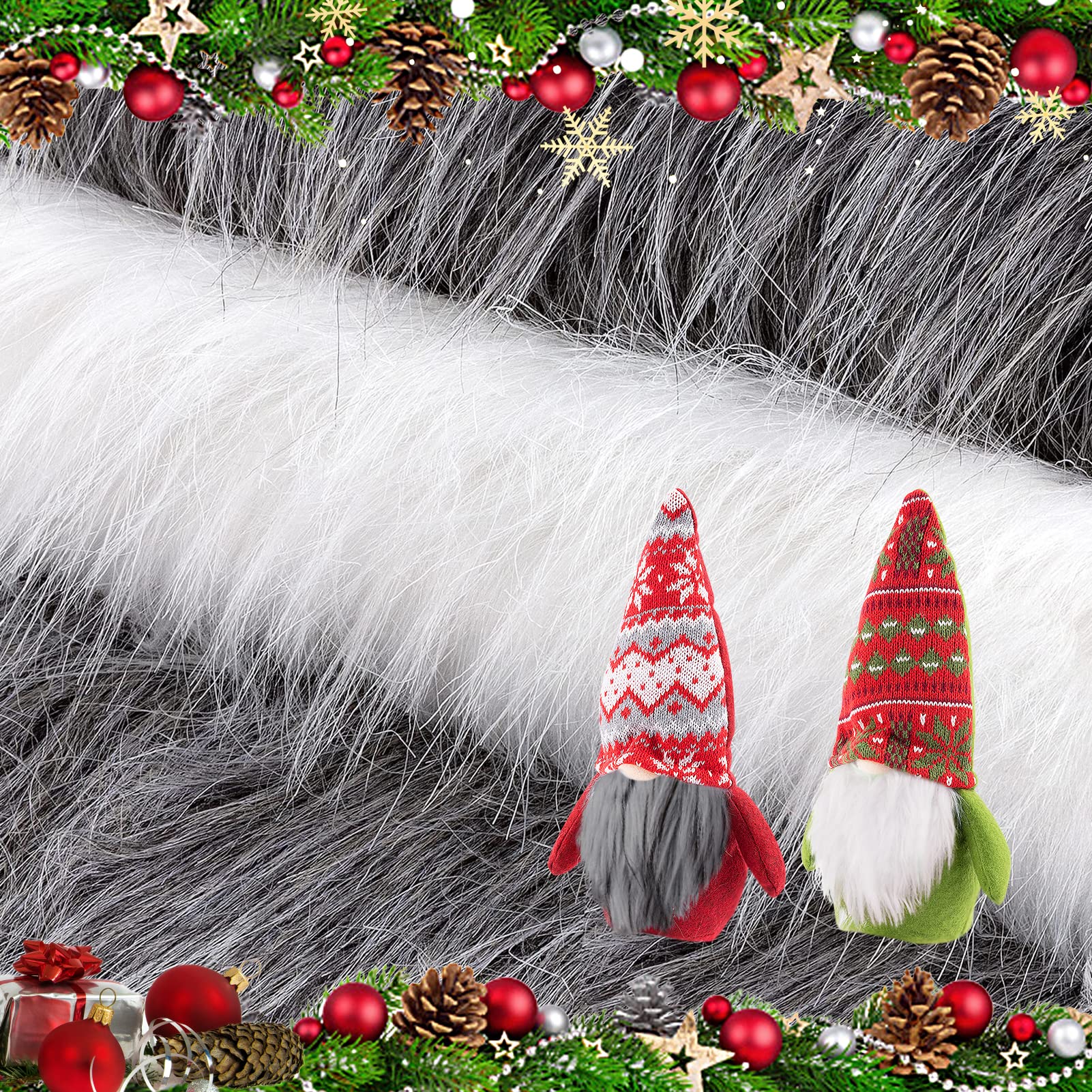 6Pcs Faux Fur Fabric, 10"×10" Artificial Fuzzy Fur Fabric, Warm and Breathable Fur Square Patches for DIY Crafts Sewing Cushion Pad Chair Cover Christmas Day Gnomes Decors (3 White 3 Grey)